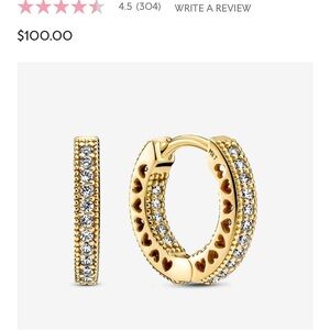 NEW | PANDORA PAVE HEART HOOP EARRINGS GOLD